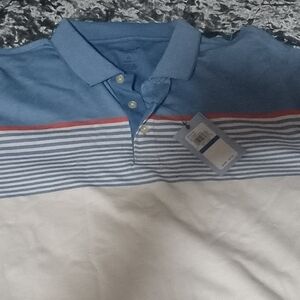 Van Heusen Blue and White Polo with Red Accents